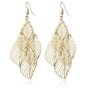 Gold Leaf Shape Drop Dangle Earrings
